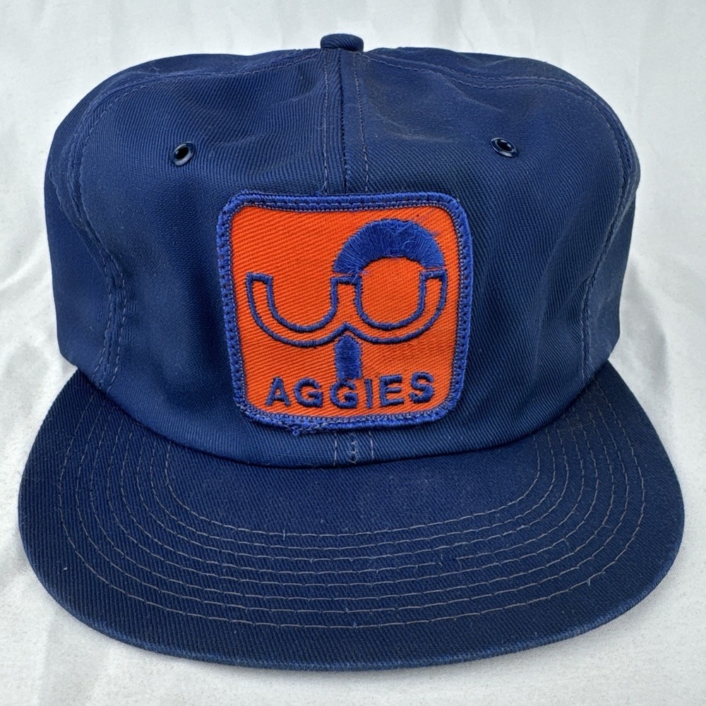 Vintage 80s Aggies Texas Agricultural K-Brand Trucker Hat USA Made Navy Snapback